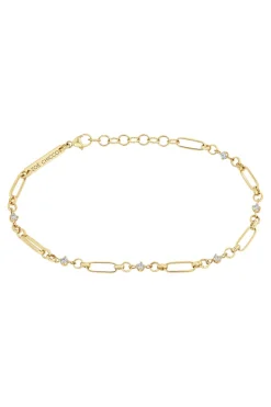 Zoe Chicco Linked Prong Diamond & Medium Paperclip Rolo Chain Bracelet in 14k Yellow Gold
