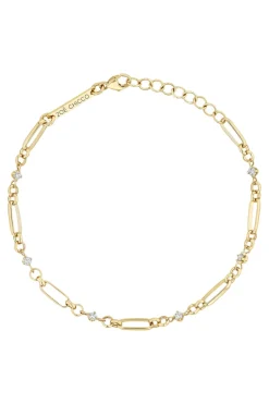 Zoe Chicco Linked Prong Diamond & Medium Paperclip Rolo Chain Bracelet in 14k Yellow Gold