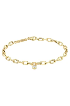 Zoe Chicco Medium Square Oval Link Dangling Diamond Bezel Bracelet in 14k Yellow Gold