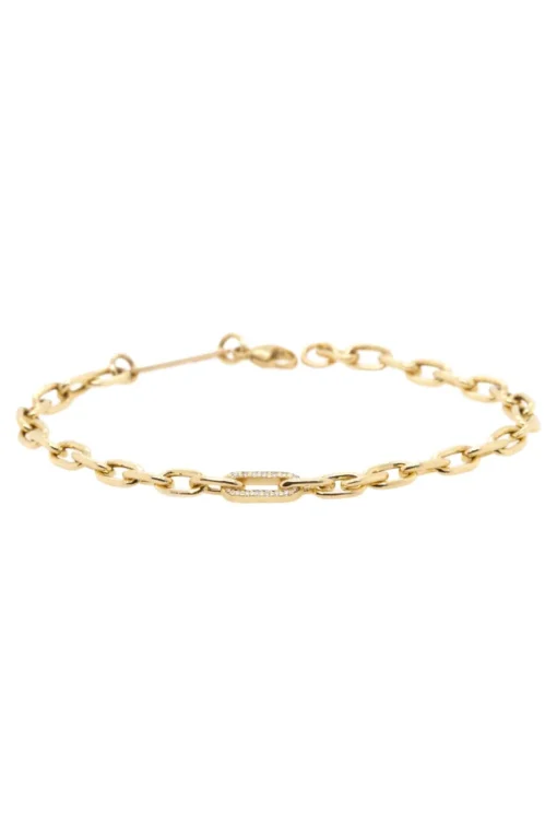 Zoe Chicco Medium Square Oval Chain Bracelet with Pavé Diamond Link in 14k Yellow gold