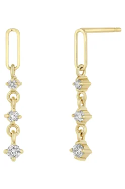 Zoe Chicco Paperclip Link & 3 Graduated Diamond Drop Earrings in 14k Yellow Gold