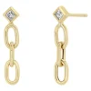 Zoe Chicco Princess Diamond Medium Square Oval Chain Drop Earrings in Yellow Gold