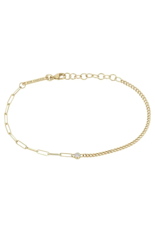 Zoe Chicco Small Paperclip & Curb Bracelet in Yellow Gold